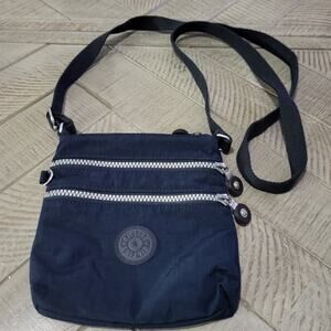 Kipling Purse Blue Nylon Mini Crossbody Bag Three Zip Pockets Adjustable Strap
